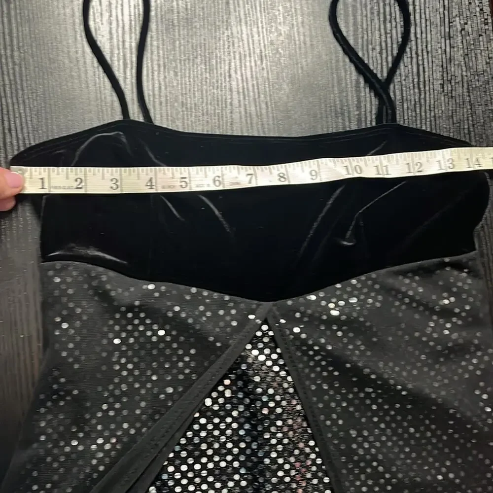 Vintage Y2K Black Sequin Formal/Cocktail Dress with sheer train